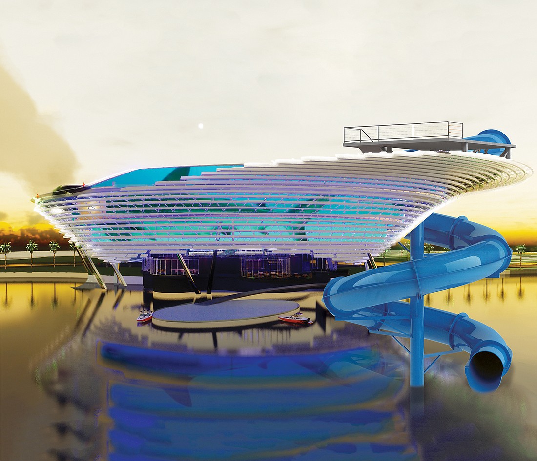 A waterslide off the top floor of the new Mote Marine aquarium should raise millions for the aquarium and the park.