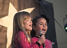 Sophie Schulz and Julia Manino belt out a song at "A Night with the Stars" at Imagine School at Lakewood Ranch.