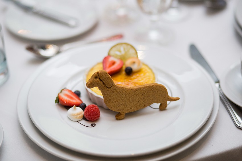 Dessert was a key lime creme brulee and Dachshund cookie.