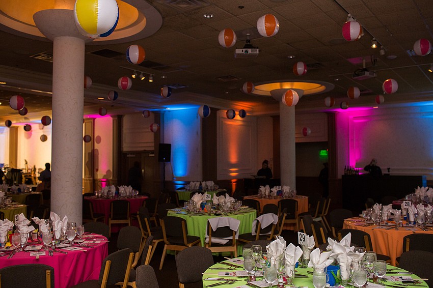 Michael's On East was colorfully decorated with beach balls.