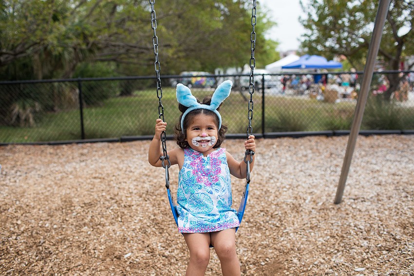Anabella Bringas enjoys the Easter fun at the Siesta Key Egg Hunt.