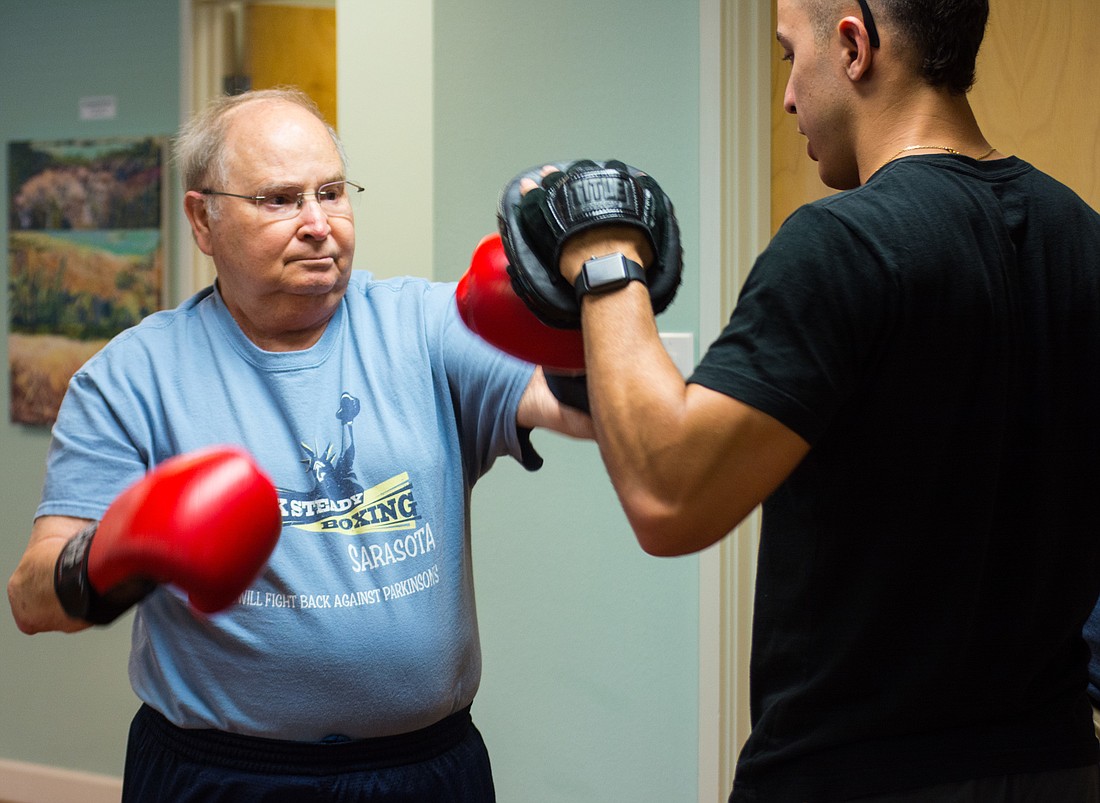 Ronald Christofaro takes a boxing class at Parkinson Place once a week.