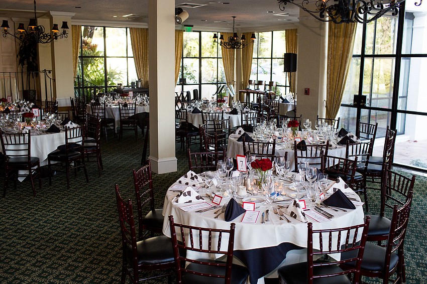 The dinner hall was neatly decorated for the evening.