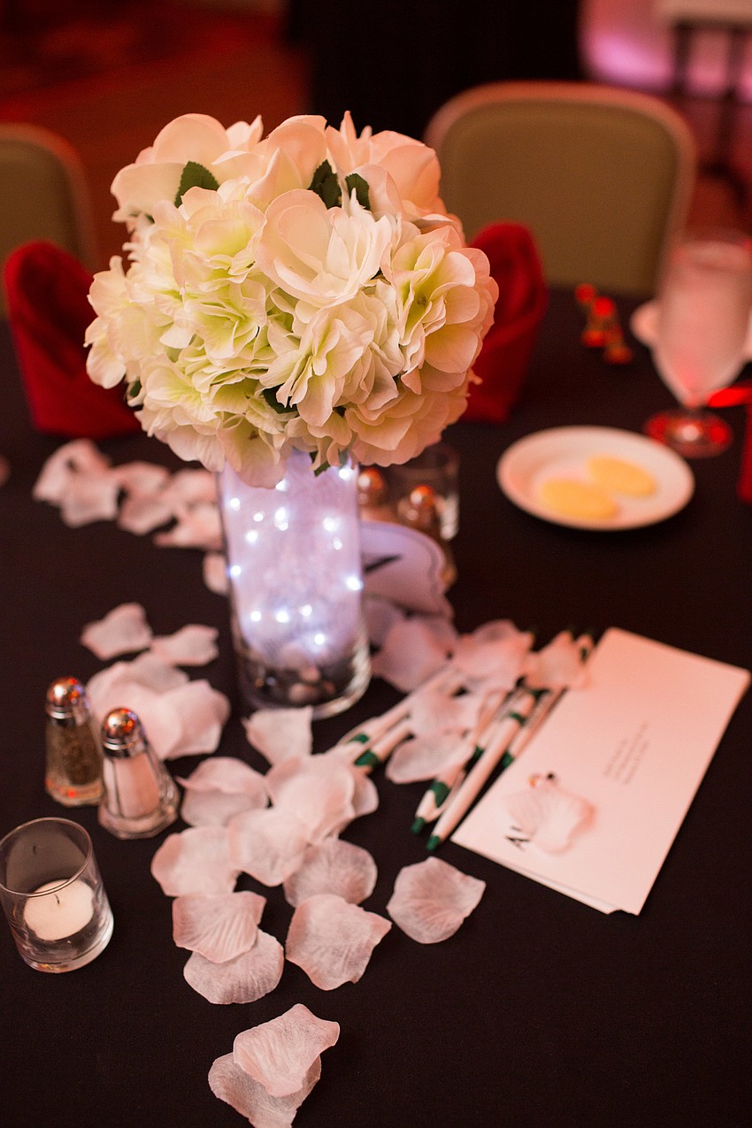Flower petals decorated the tables.