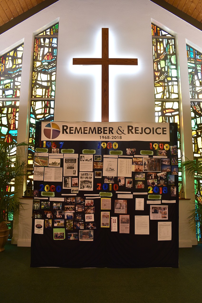 Inside the fellowship hall, congregants could look at old photos and articles about the church.