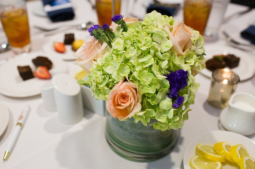 The centerpieces decorated the tables.