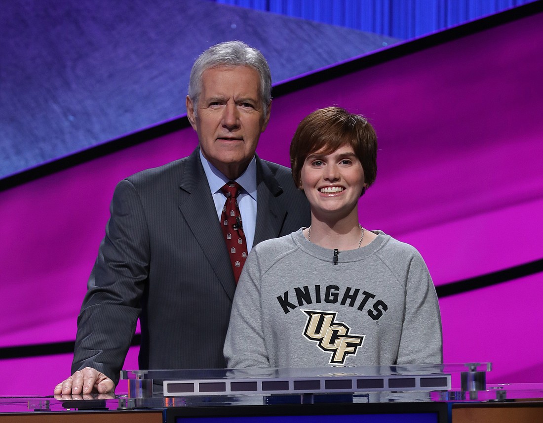 Former Lakewood Ranch resident Hannah Sage said it was a dream to meet "Jeopardy" host Alex Trebek. Photo courtesy of Jeopardy Productions, Inc.