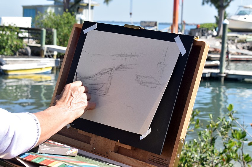 Artists had two hours to complete a painting of a scene around the Sarasota Sailing Squadron.