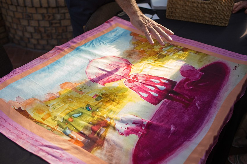 Erin Shriver, a textile designer, worked with child survivor Travis to create a piece to sell during the gala.