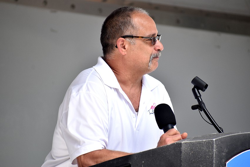 Carlos Soto, father of Victoria Soto, who died in the Sandy Hook Elementary School shooting saving her students, shares his story with the crowd.