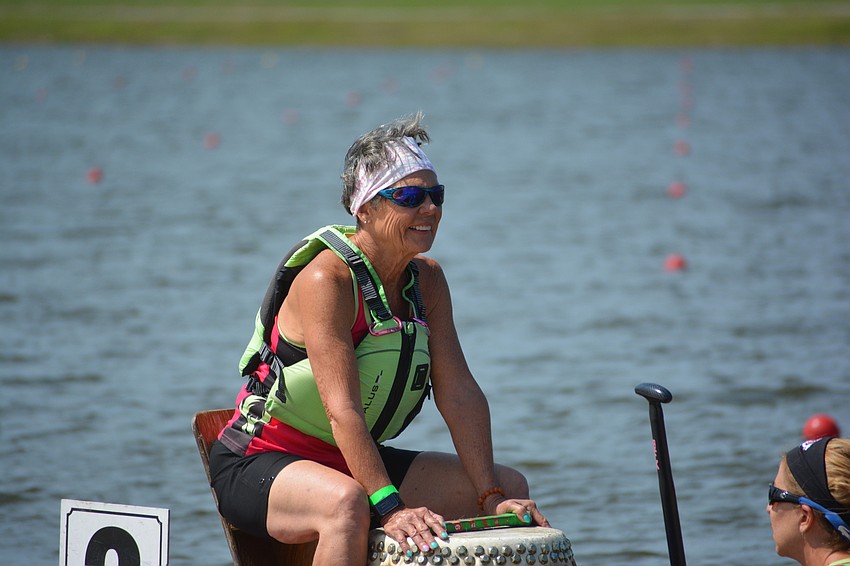 Dana Bauer, the drummer for Survivors in Synch, basks in a job well done.