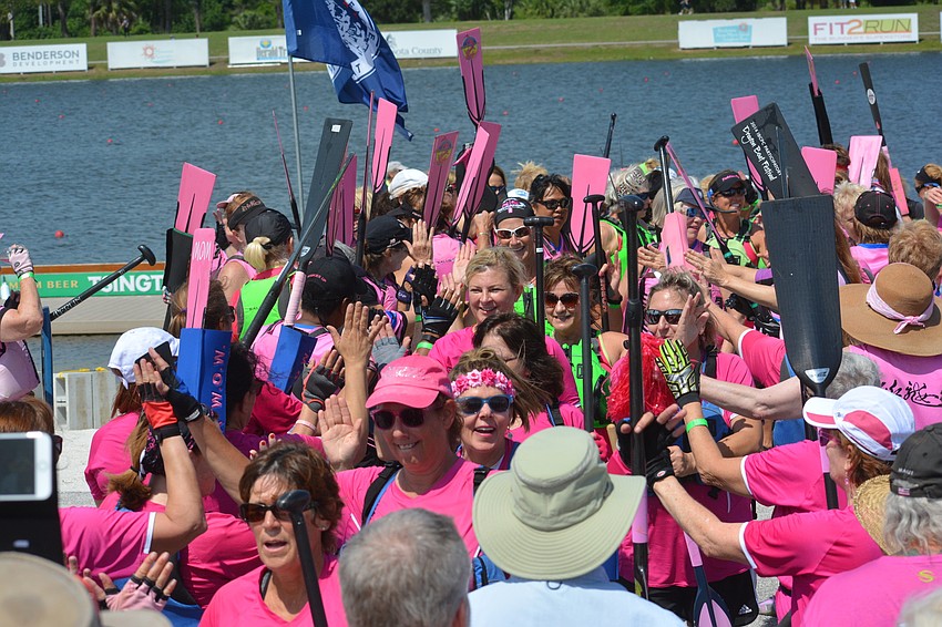 After their victory, all the Survivors in Synch rowers meet all the competitors as they came off their boats, creating quite the crush.