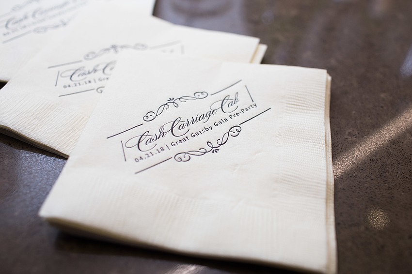 Personalized napkins sat on the tables.