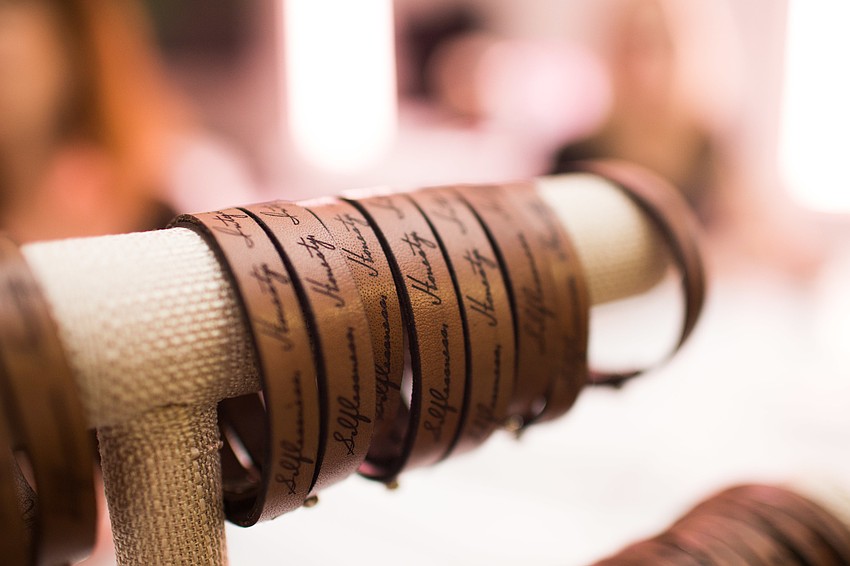 Custom bracelets were on sale at the event.