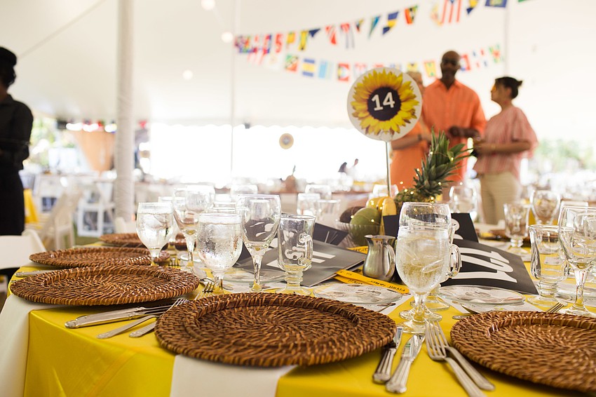 Yellow decorated the inside of the tent.