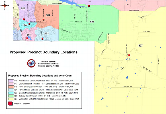 The proposed polling precinct boundaries.