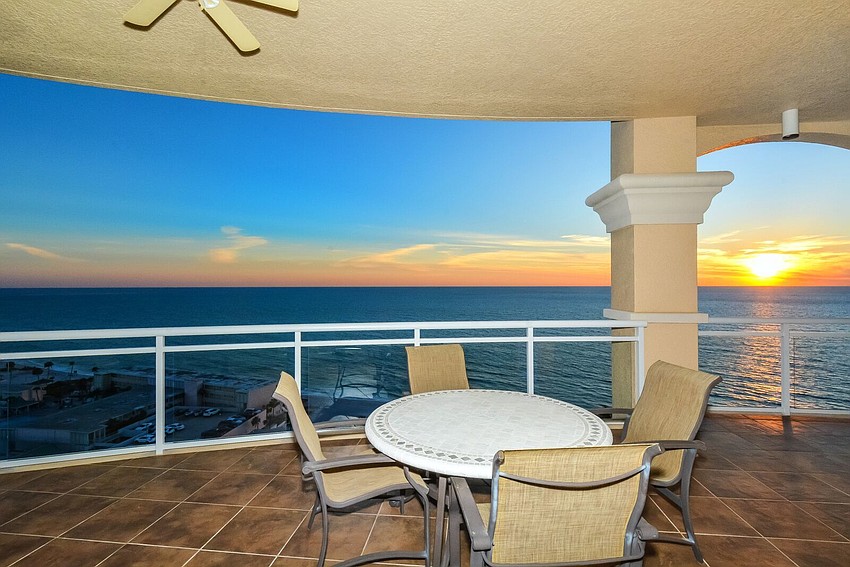 One of the property's terraces overlooks the Gulf of Mexico.