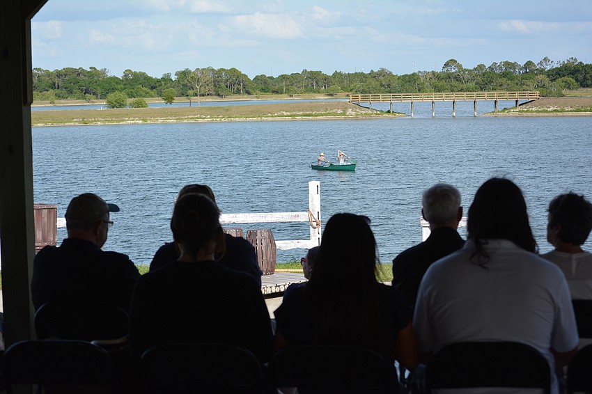 The crowd looked out from the pavilion at the new James L. Patton Park.