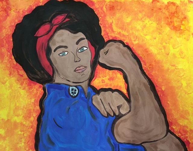 Elisa Uzcategui&#39;s work, â€œThe New Rosie the Riveter,â€ is displayed as part of the Embracing Our Difference exhibit. Courtesy photo
