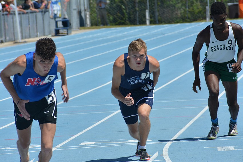 ODA's Kai Soderberg prepares for takeoff before the 1A boys 800-meter race. Soderberg finished 20th overall (2:05.88).