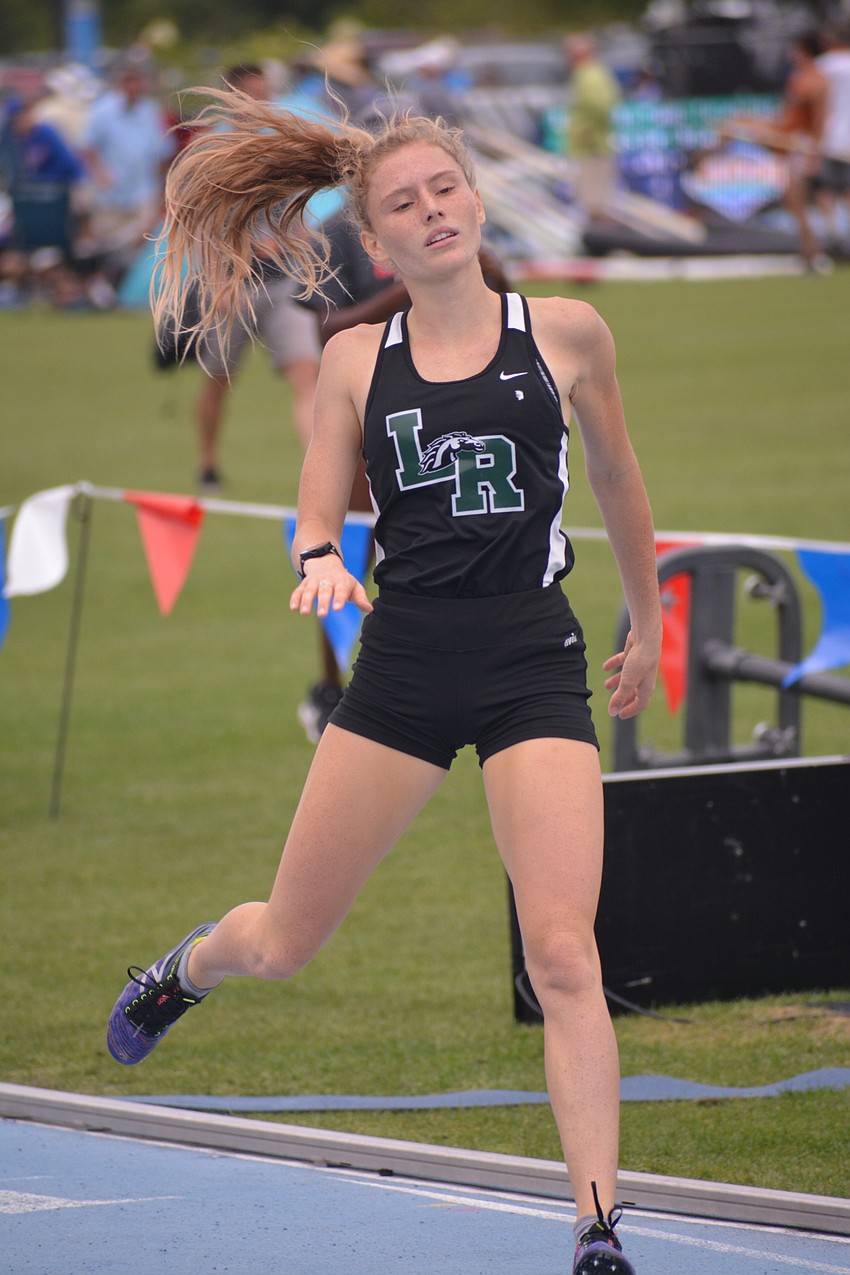 Lakewood Ranch sophomore Ava Klein shakes her head after finishing ninth (57.72) in the 4A girls 400-meter dash.