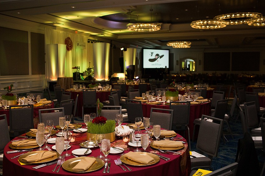 The ballroom of The Ritz-Carlton, Sarasota was decorated in red and gold.
