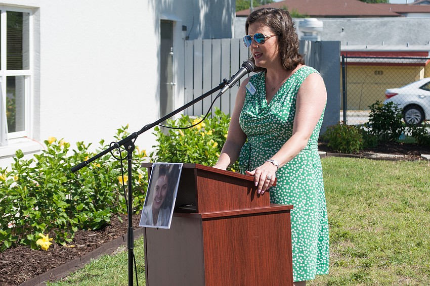 Glasser Schoenbaum Human Services Center CEO Kameron Partridge Hodgens thanks everyone involved with creating the Serenity Garden.