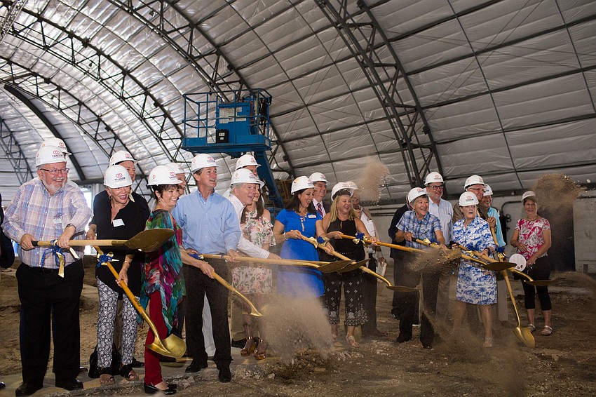 Dirt flies for the groundbreaking ceremony at Sailor Circus Arena.