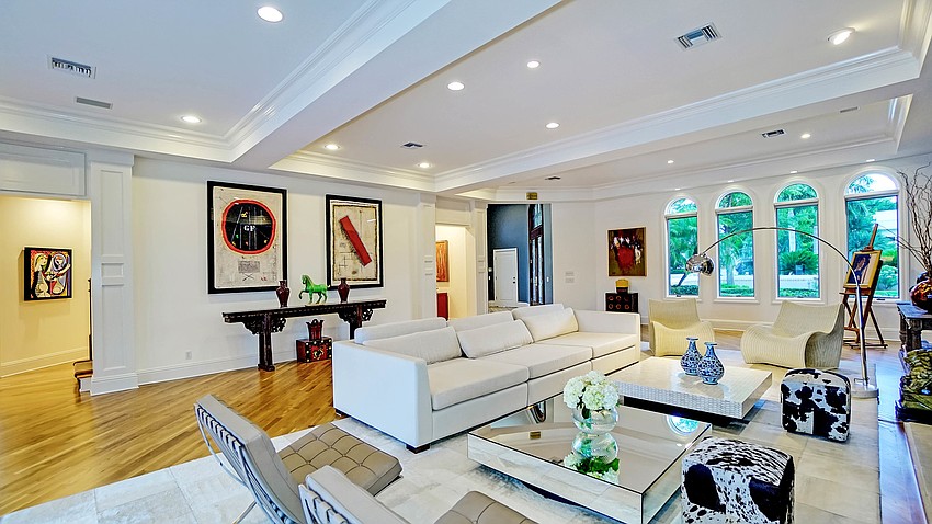 The formal dining room sits on the lower level of the house.