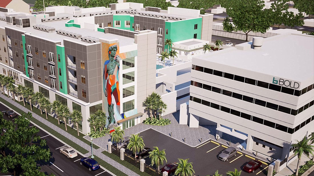 "David," a painting depicting the famous sculpture included in the city logo, is one of two murals planned for the BOLD Lofts residential project.