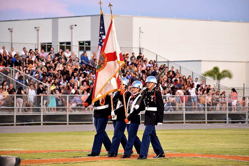 The color guard presents the American flag in the beginning of the ceremony.