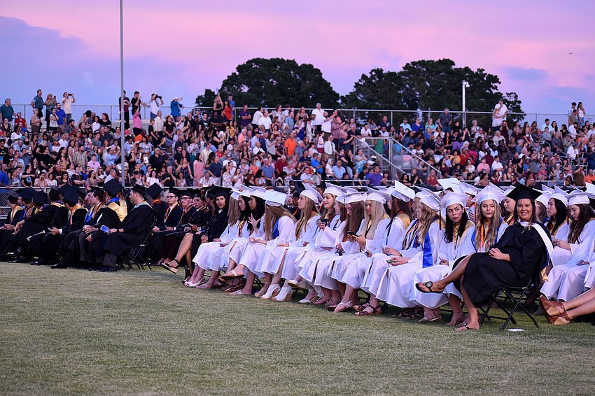 Sarasota High School’s 2018 graduation ceremony took place as the sun set over Cleland Stadium.