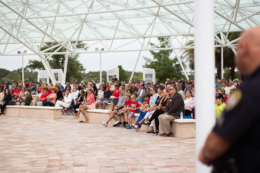 Attendees stayed dry under the glass panelling.