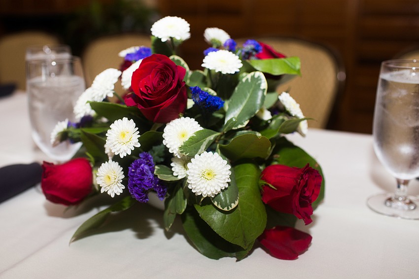 Red, white and blue flowers decorated the tables.