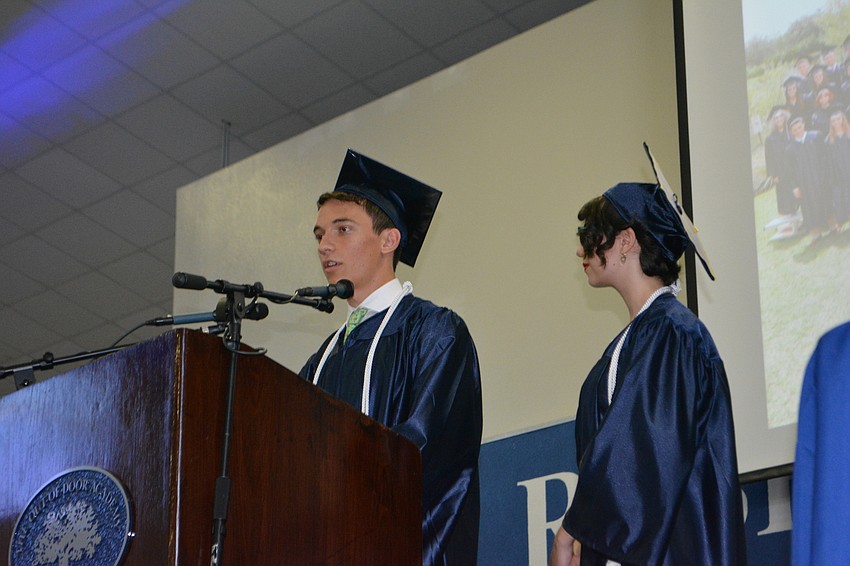 Co-Valedictorian Christopher Eckart, who will attend Georgia Institute of Technology, addresses his class.