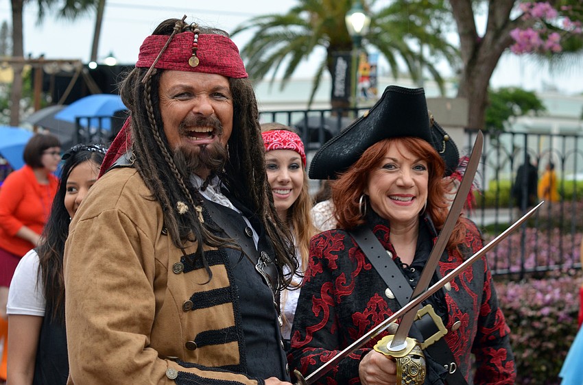 Larry and Pat Thompson make their grand entrance via pirate ship at An Evening at the Avant Garde on Saturday, March 19, 2016. Photo by Heather Merriman Saba