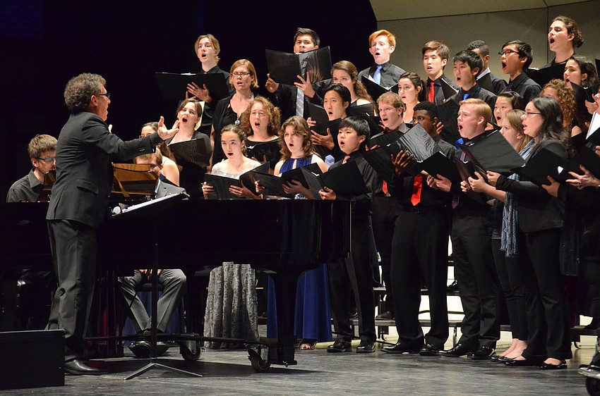 Chorusmaster Patrick Romano conducts the The Perlman Music Program Chorus during the Celebration Concert at Sarasota Opera House on Jan. 5.