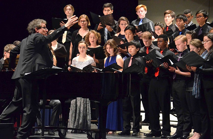 Chorusmaster Patrick Romano conducts the The Perlman Music Program Chorus during the Celebration Concert at Sarasota Opera House on Jan. 5.