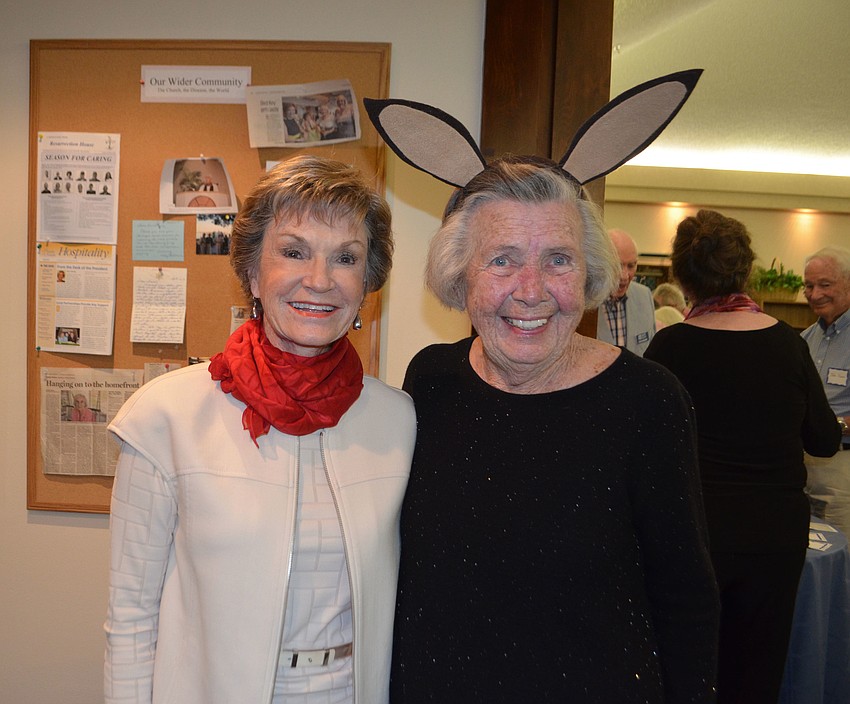 Pat Anderson and Sylvia Thompson who played the organ and acted as Sigismund the donkey during “Brother Heinrich’s Christmas.”