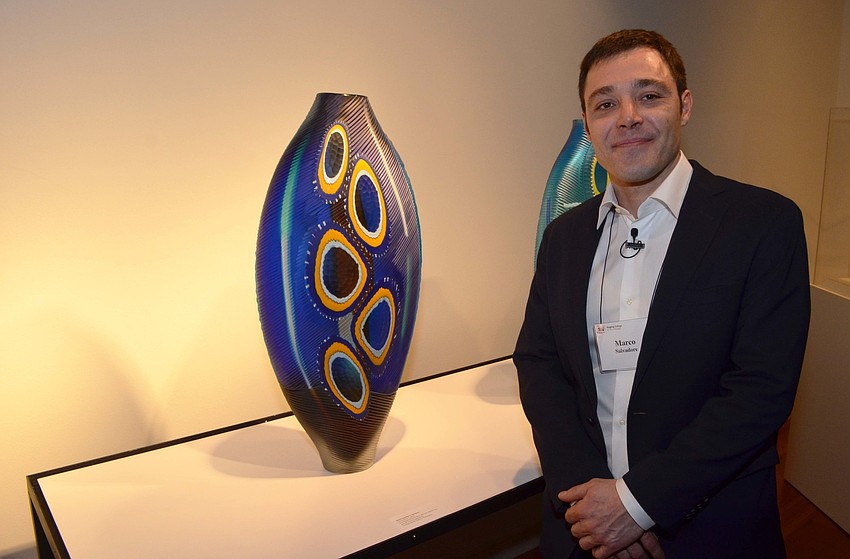 Marco Salvadore with a few of his original glassworks.