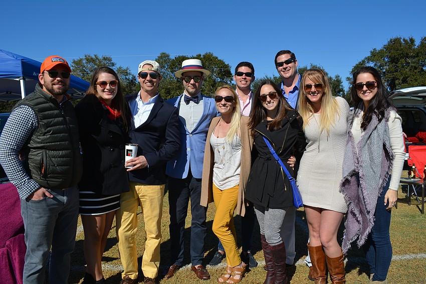 Sarasota residens Adam Davis, Brianne Geist, Ben Culberston, Brandon McAllister, Kelly Garner, Jeremy Sargen, Sarah Wertheimer, Kyle Chmielewski, Lindsey Young and Monica Kelly dress up when they go to polo.