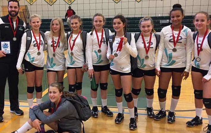 EVO sent four girls volleyball teams to the Clearwater tournament, and all four medaled, finishing second or third (photo courtesy Brenda Harrison).