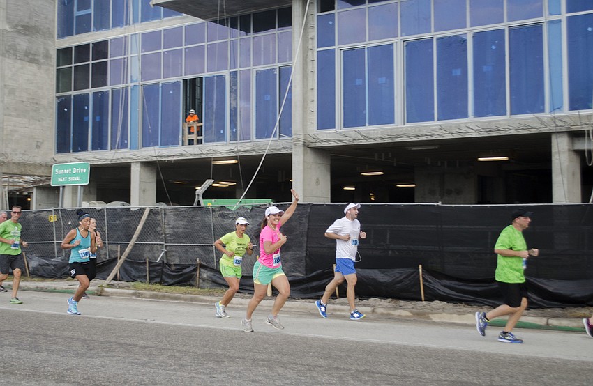 Participants of the 14th Annual Ringling Bridge Run near the turn onto Tamiami Trail.