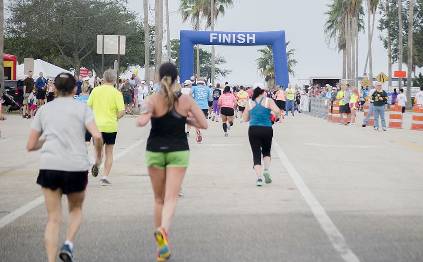 Runners near the finish line of the 14th annual Ringling Bridge Run.