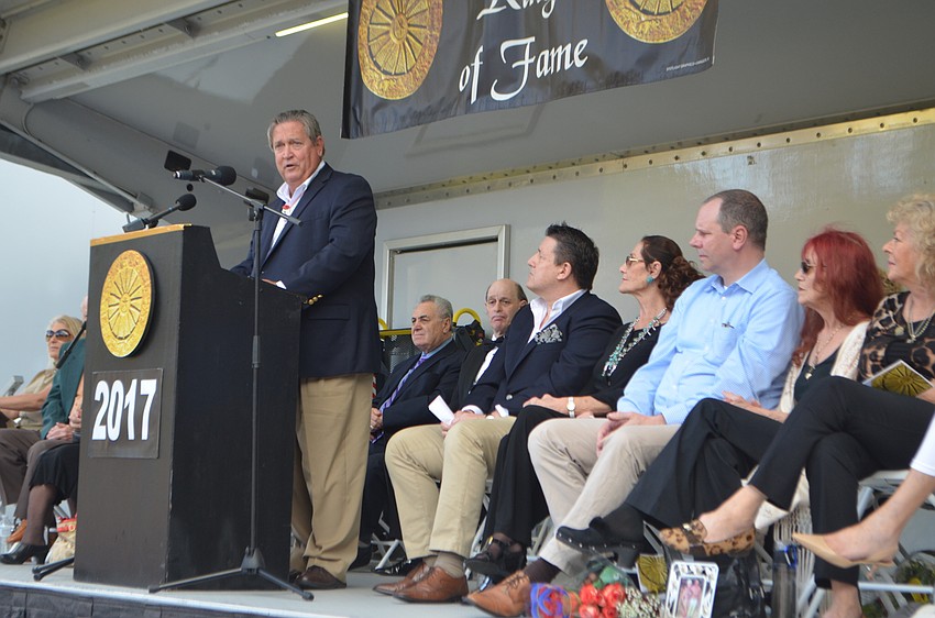 Kerry Kirschner speaks about Larry Marthaler. This year’s induction was dedicated to Marthaler and Charles Schlarbaum.