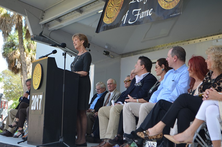 Mary Marthaler speaks to the crowd.