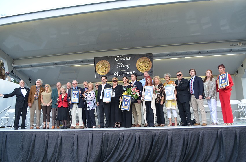Circus Ring of Fame Foundation, Inc. board members, past inductees and family members and friends gather after the induction.
