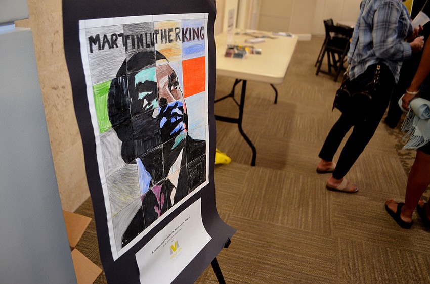 Collaborative portraits of the Rev. Dr. Martin Luther King Jr. by students at Visible Men Academy were on display.