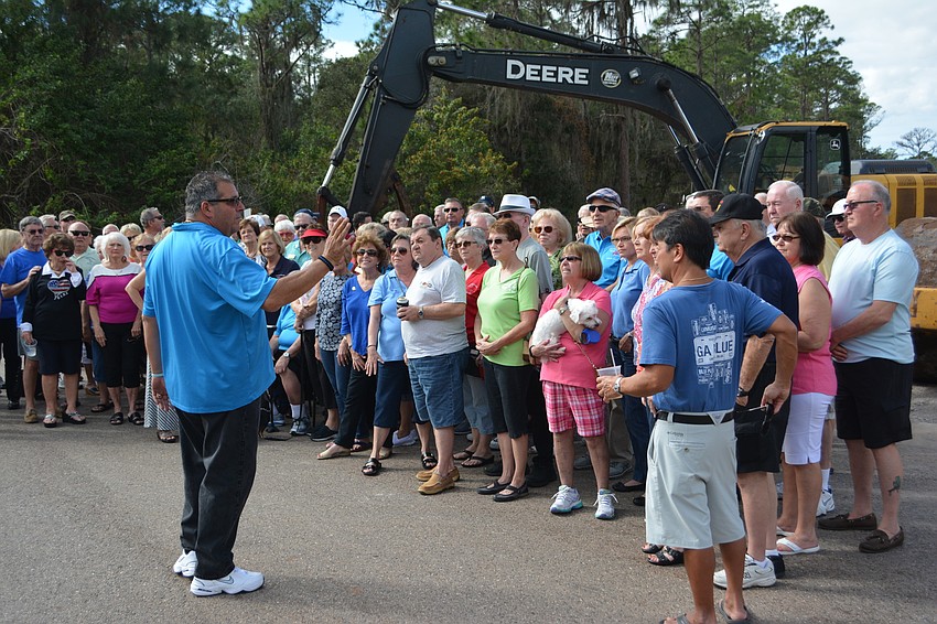 Elks Exalted Ruler Darrin Simone talks to those attending the groundbreaking ceremony Jan. 15 about the construction for the new lodge.