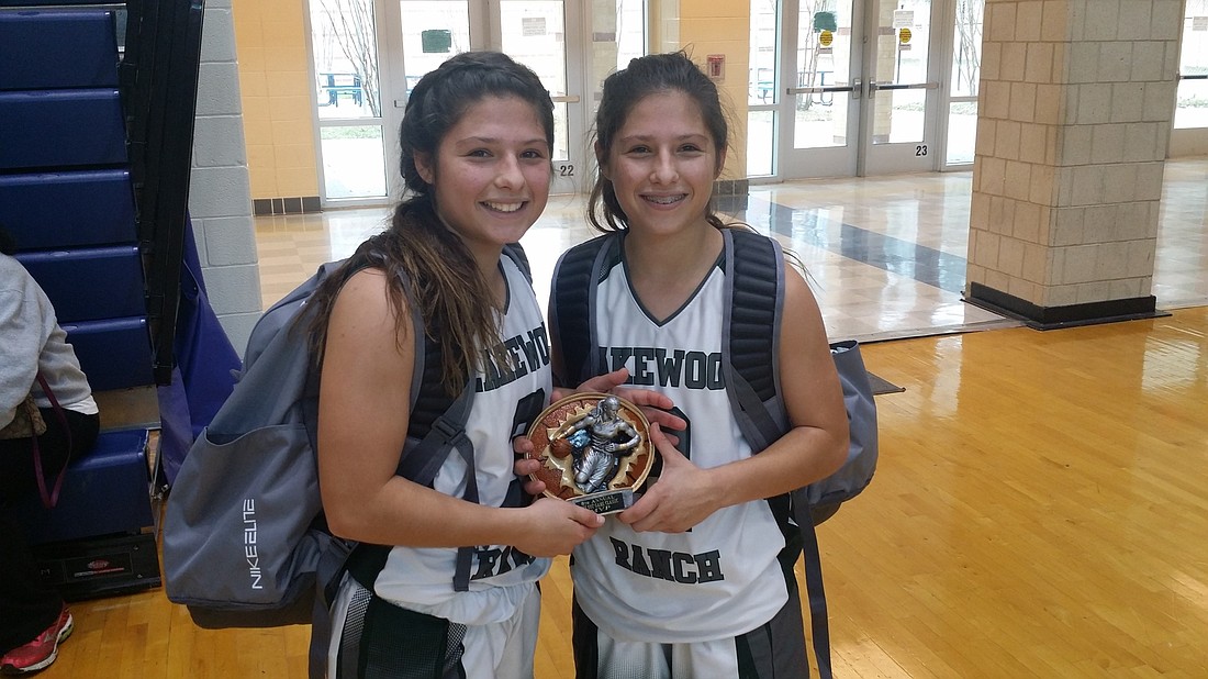 Emma and Sarah Fazio received the co-MVP award of the Mustangsâ€™ 75-55 win over Bishop Loughlin (N.Y.) at the She Got Game Classic in Upper Marlboro, Md., on Dec. 11. Photo courtesy Carlton Hadley Jr.